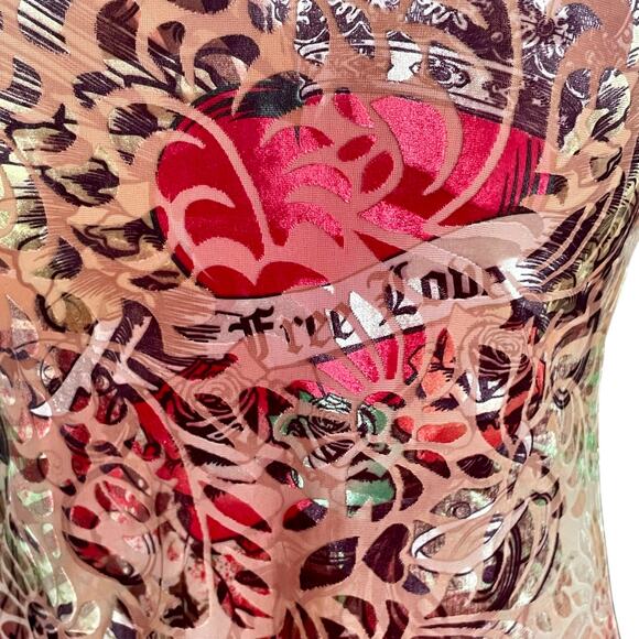 Carrie Allen VTG Floral Velvet Burnout 3/4 Sleeve LARGE Fairy Whimsy Tattoo Art - Picture 6 of 8